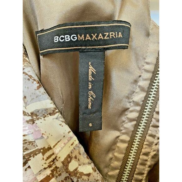 BCBG MaxAzria Silk Top Tan Prairie Tieback Print S - Picture 6 of 7